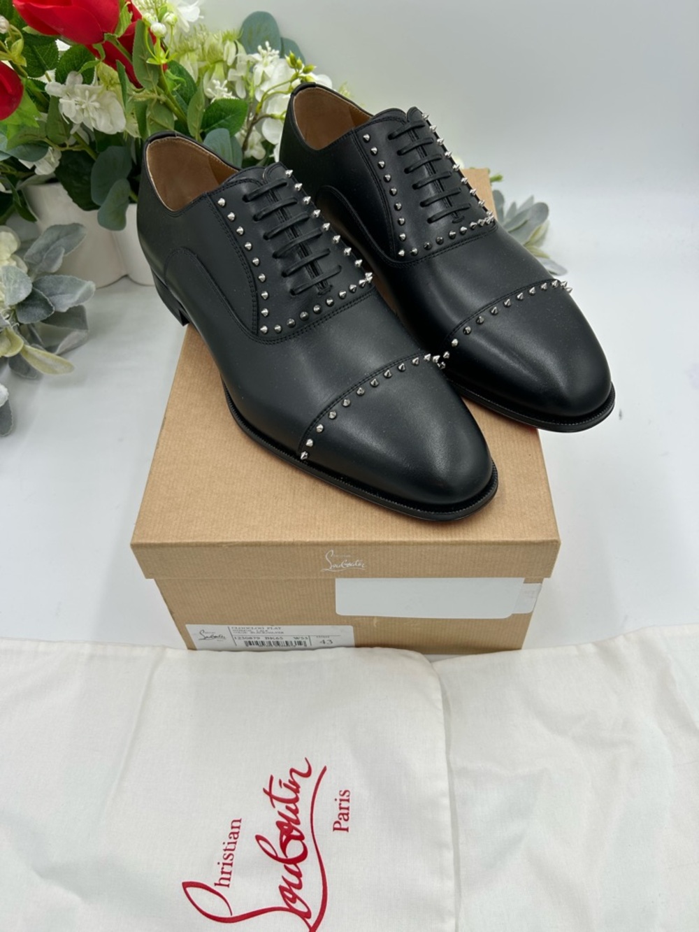 Men's Christian Louboutin CLOOCLOO spiked Leather, Oxford's size 43 made Italy - Picture 2 of 10